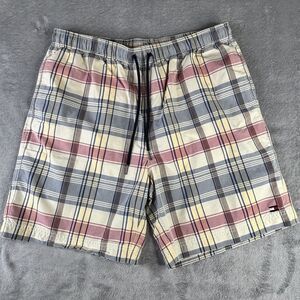 Tommy Hilfiger Shorts Mens Large Plaid Swim Trunks Drawstring Cotton Nylon Beach